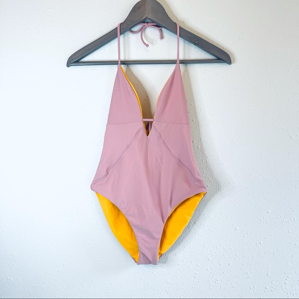Gossip Reversible One Piece Women’s Nude Yellow Swimsuit Size Small NWT